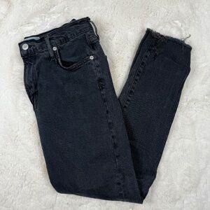 Agolde Toni Mid Rise Straight Leg Black Denim Raw Hem Jeans Women's Size 29